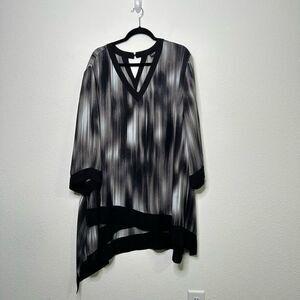 Catherine’s Black Gray Asymmetrical V Neck Art To Wear Tunic Top Plus Size 3X